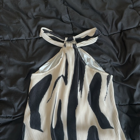 Black and Beige Pleated Mini Dress - Picture 3 of 7